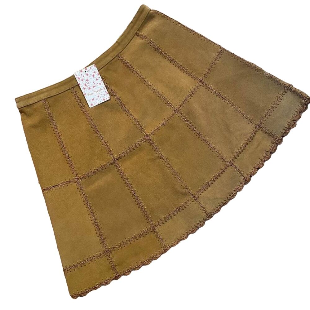 NWT Free People Sz 8 Suede Patchwork Peace Out Leather Skirt Crochet Detail